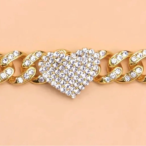 Mini Love Heart Cuban Chain Anklet Inlaid Shiny Rhinestone Anklet gold - Picture 3 of 7